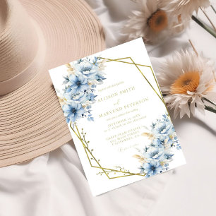 Convites Casamento de Sangue com Frame Geométrico Floral Az