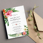 Convites Casamento de Sangue das Flores Tropicais de Jardim<br><div class="desc">Design moderno e elegante,  com flores tropicais de cor aquosa lindíssima (hibiscus,  frangipani,  protea,  orquídea e verde),  divisor floral; no verso,  as iniciais. Use a ferramenta Personalizar para adicionar suas informações e fazer alterações. Para encontrar itens,  visite minha Coleção de Sangue de Flores Tropicais.</div>
