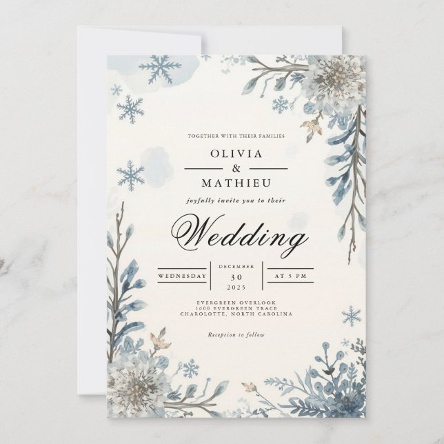 Convites Casamento de Sangue de fosco Blue Winter (Frente)