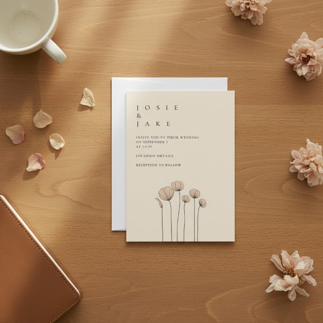 Convites Casamento de Sangue de Jardim Minimalista (Minimalist Garden Blooms Wedding Invitation.)