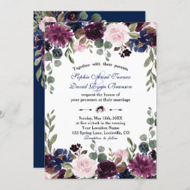 Convites Casamento de Sangue Floral Azul Lavanda Charm