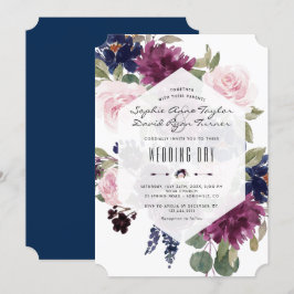 Convites Casamento de Sangue Floral Azul-Lavanda Romântico