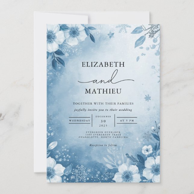 Convites Casamento de Sangue Floral Azul Sapado (Frente)