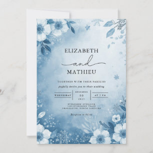 Convites Casamento de Sangue Floral Azul Sapado