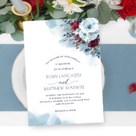 Convites Casamento de Sangue Floral Celestial Azul, Roxo, V