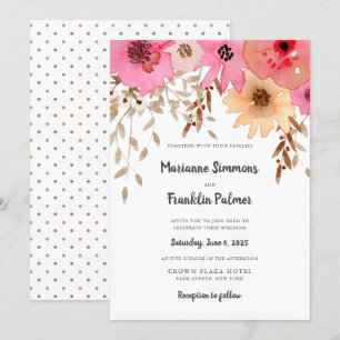 Convites Casamento de Sangue Floral Rosa e Pêssego