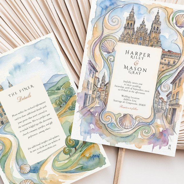 Convites Casamento de Santiago de Compostela em Aquarela Ca (Criador carregado)