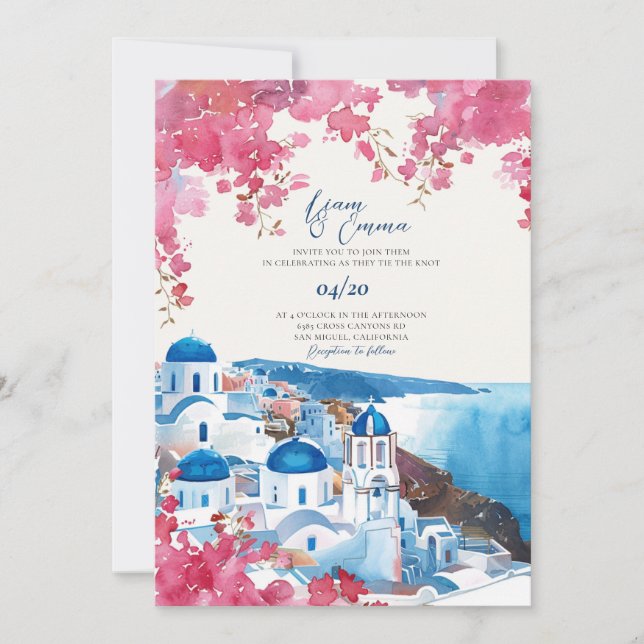 Convites Casamento de Santorini - Destino de Casamento de C (Frente)