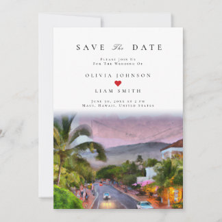 Convites Casamento de Save the Date de Aquarela de Maui Hav