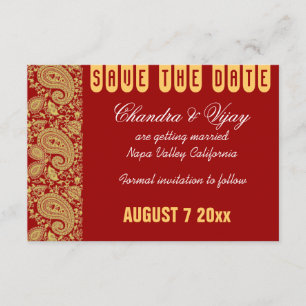 Convites Casamento de Save the date em paisley vermelho e d