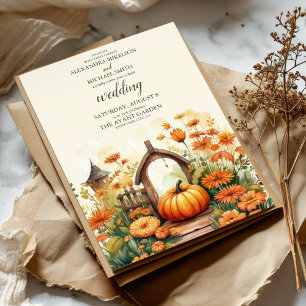 Convites Casamento de Scrip de Abóbora Floral