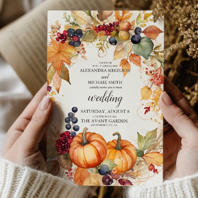 Convites Casamento de Scrip de Abóbora Floral (Criador carregado)