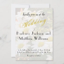 Convites Casamento de Script Amarelo Fluxo de Fundo Daisy