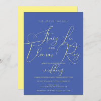 Casamento de Script Azul Amarelo-Brilhante Moderno