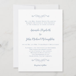 Convites Casamento de Script Azul Dusty Elegante Formal Clá