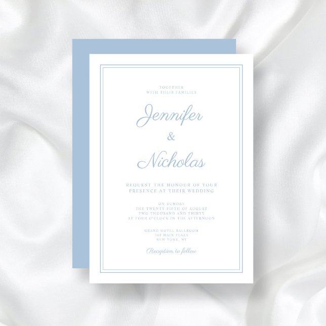 Convites Casamento de Script Azul em Pó Moderno Elegante (Elegant Modern Powder Blue Script Wedding Invitation)