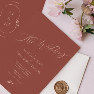 Convites Casamento de Script Boho Terracotta Minimalista