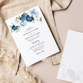 Convites Casamento de Script Botânico Azul-Dusty Floral