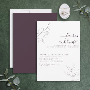 Convites Casamento de Script Botânico Floral de Roxo Púrpur
