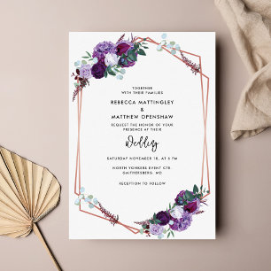 Convites Casamento de Script Botânico Roxo Floral