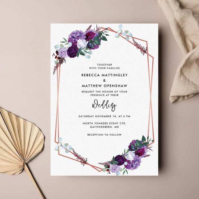 Convites Casamento de Script Botânico Roxo Floral (Purple Floral Watercolor Script Wedding Invitation Card)