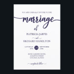 Convites Casamento De Script Branco E Azul De Marinho Elega<br><div class="desc">Convite De Casamento De Script Branco E Azul De Marinho Elegante</div>