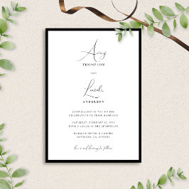 Convites Casamento de Script Branco e Preto Elegante Simple