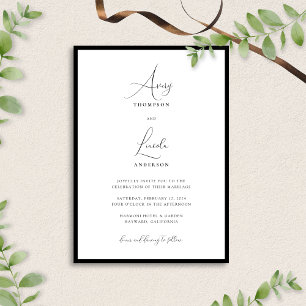 Convites Casamento de Script Branco e Preto Elegante Simple