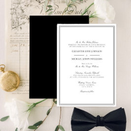 Convites Casamento de Script Branco e Preto Formal Clássico