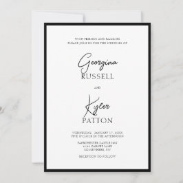 Convites Casamento de Script Branco e Preto Minimalista Clá