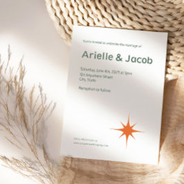 Convites Casamento de Script Branco e Verde Retroativo Mini