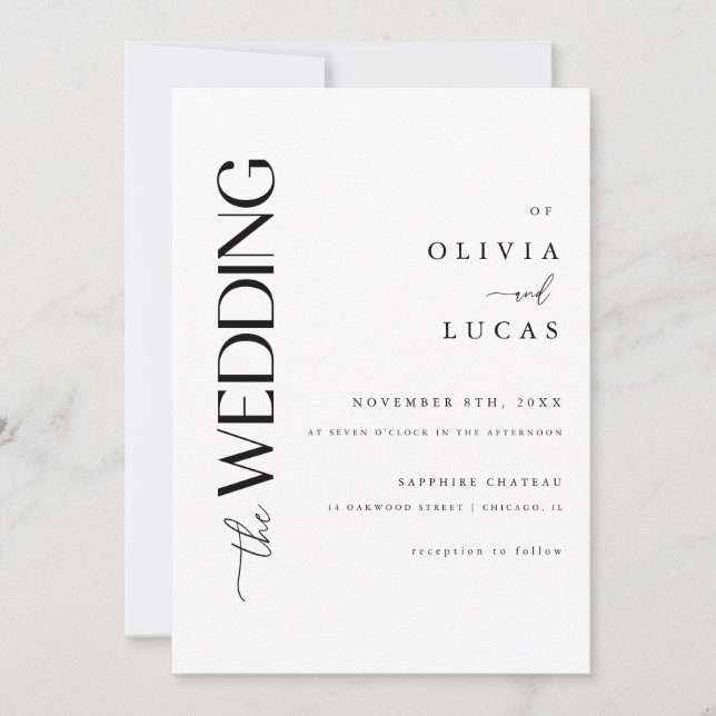 Convites Casamento de Script Branco Moderno Minimalista (Frente)