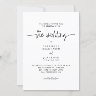 Convites Casamento de Script Branco Negro Minimalista Moder