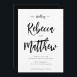 Convites Casamento de Script Branco Negro Minimalista Moder<br><div class="desc">Um convite de casamento elegante moderno com letra de script que dá uma sensação manuscrita para os nomes do cônjuge e fonte de serifa elegante para as suas informações de casamento. Todos os textos e cores (fundo e texto) podem ser alterados se você quiser - use a ferramenta design para...</div>
