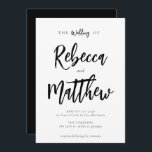 Convites Casamento de Script Branco Negro Minimalista Moder<br><div class="desc">Um convite de casamento elegante moderno com letra de script que dá uma sensação manuscrita para os nomes do cônjuge e fonte de serifa elegante para as suas informações de casamento. Todos os textos e cores (fundo e texto) podem ser alterados se você quiser - use a ferramenta design para...</div>