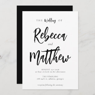 Convites Casamento de Script Branco Negro Minimalista Moder