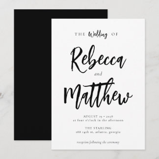 Convites Casamento de Script Branco Negro Minimalista Moder