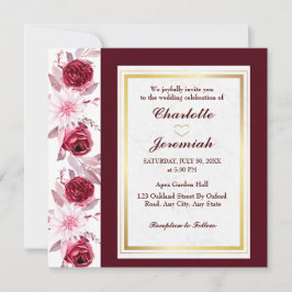 Convites Casamento de Script Brilhante Rosa Dourado Floral