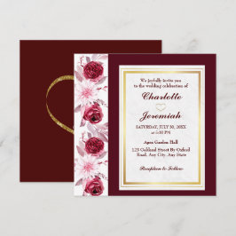 Convites Casamento de Script Brilhante Rosa Dourado Floral