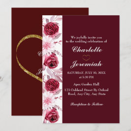 Convites Casamento de Script Burgundy Rosa Rosa Blush Elega