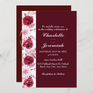 Convites Casamento de Script Burgundy Rosa Rosa Blush Elega