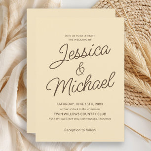 Convites Casamento de Script Castanho Amarelo-Amarelo-Mante