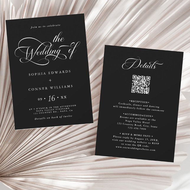 Convites Casamento de Script Charm Elegante Tudo em Um Pret (Front & Back)