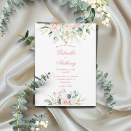 Convites Casamento de Script Chic Cor-de-Rosa Floral Elegan