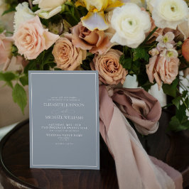 Convites Casamento de Script Clássico Azul com Dusty Formal
