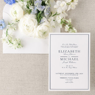 Convites Casamento de Script Clássico Azul-Marinho Elegant
