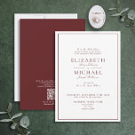 Convites Casamento de Script Clássico Burgundy do Código QR<br><div class="desc">Um convite de casamento clássico, elegante e burgundy, com caligrafia de script. Perfeito para a noiva moderna ter um caso formal. Economize o custo do papel de carta de gabinete com nosso Código QR incluído no verso do convite para detalhes de RSVP e Casamento. Consulte a coleção de cheios aqui:...</div>