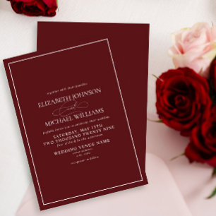 Convites Casamento de Script Clássico da Burgundy Formal