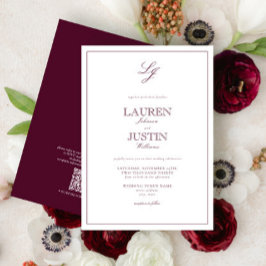 Convites Casamento de Script Clássico de Borgonha com Códig