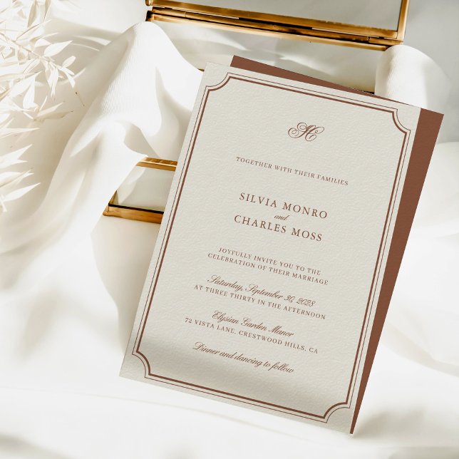 Convites Casamento de Script Clássico Elegante Brown & Ecru (Elegant Brown & Ecru Classic Script Wedding Invitation)